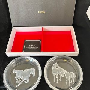 Hoya Crystal winebottle, coasters made in Japan